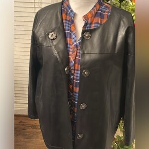 Chicos Black Leather Moto Jacket size 3 or women’s 14